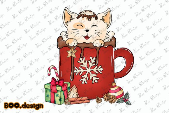 Cute Cat Christmas Chocolate Coffee PNG Review