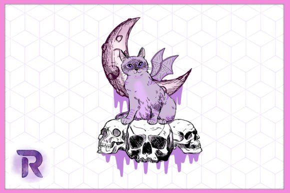 Kawaii Pastel Goth Halloween Cat Embroidery