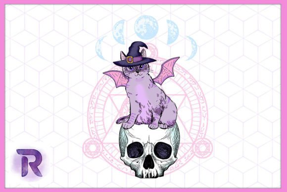 Kawaii Pastel Goth Witchy Cat Skull Embroidery